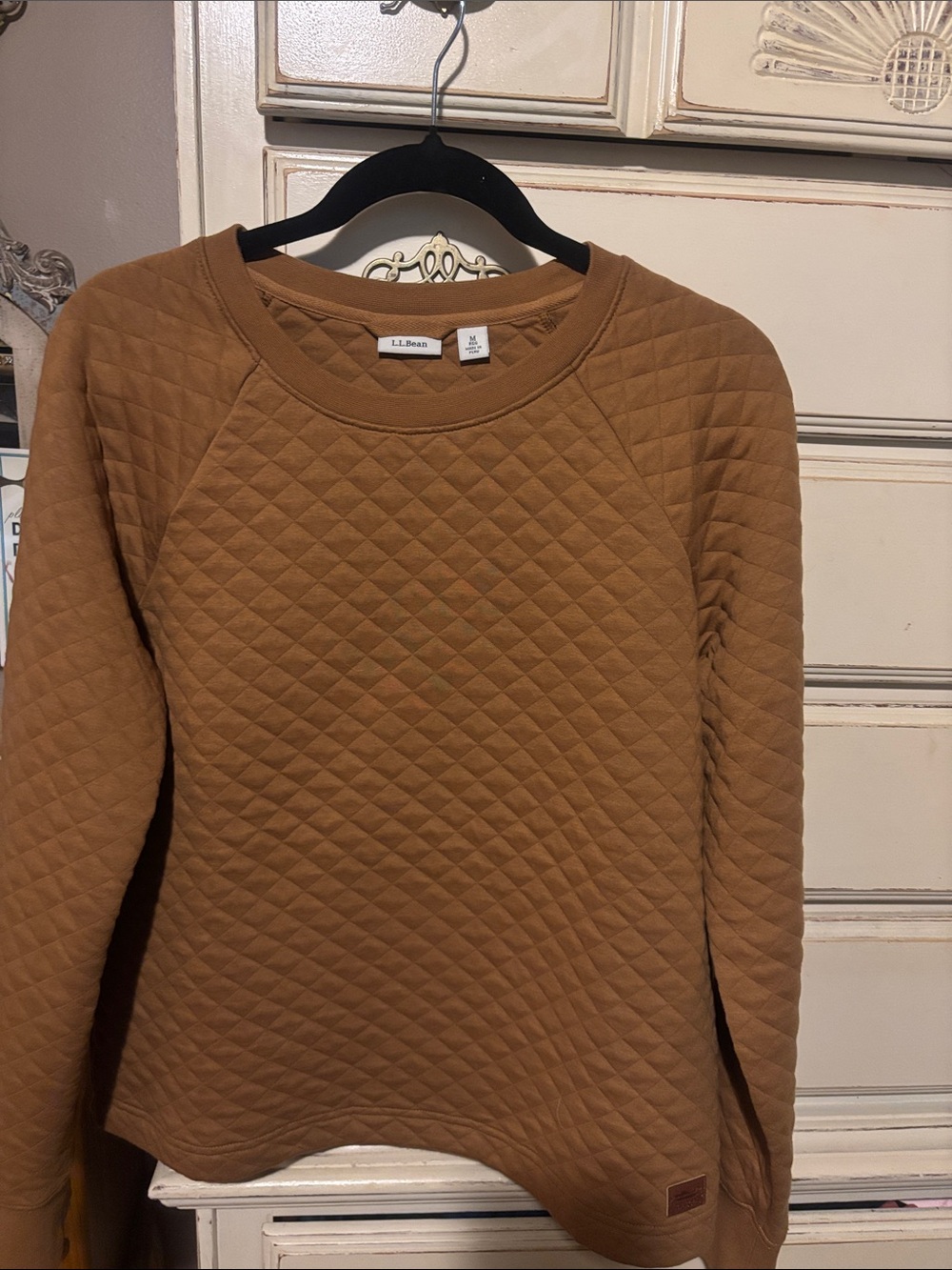 L.L. Bean Quilted Crewneck Sweatshirt in Camel Brown
